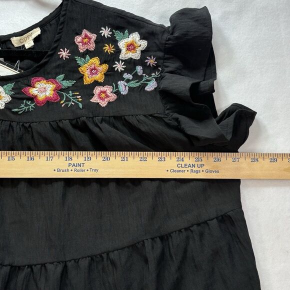 ODDY Peasant Top Black Embroidered Boho Indie Hipster Summer Blouse - Picture 5 of 9